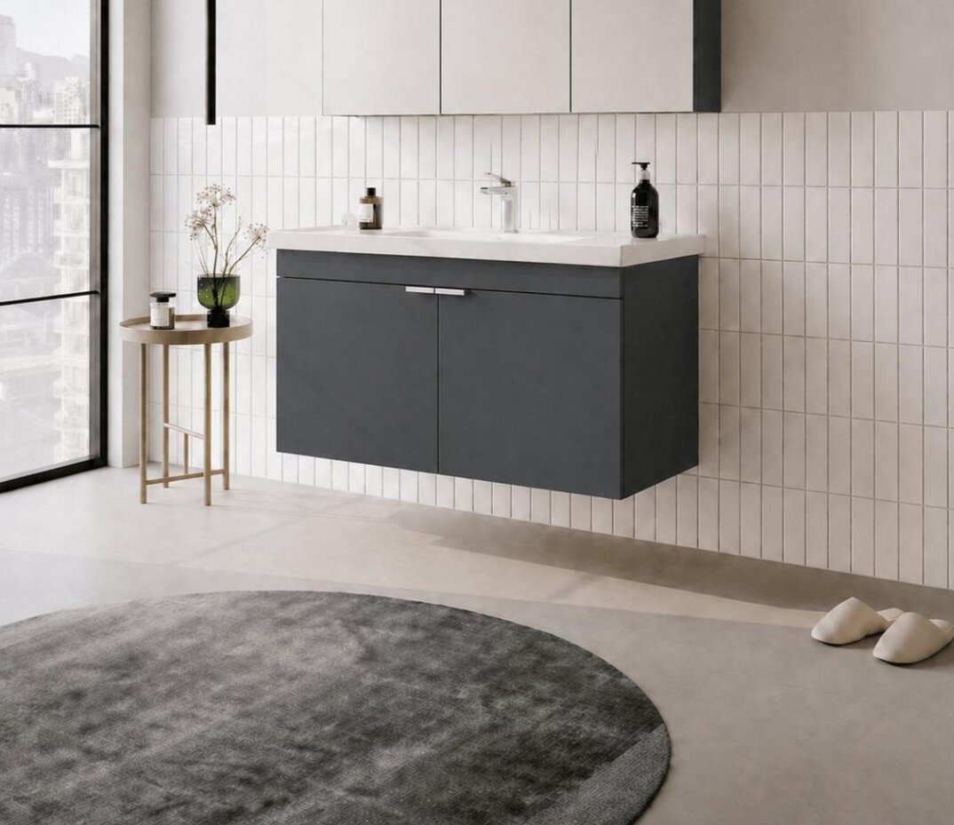 Orka Desna 100 cm, Mat Antrasit Banyo Dolabı Alt Modül Ve Lavabo, 5008732 - 3
