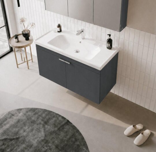 Orka Desna 100 cm, Mat Antrasit Banyo Dolabı Alt Modül Ve Lavabo, 5008732 - 4