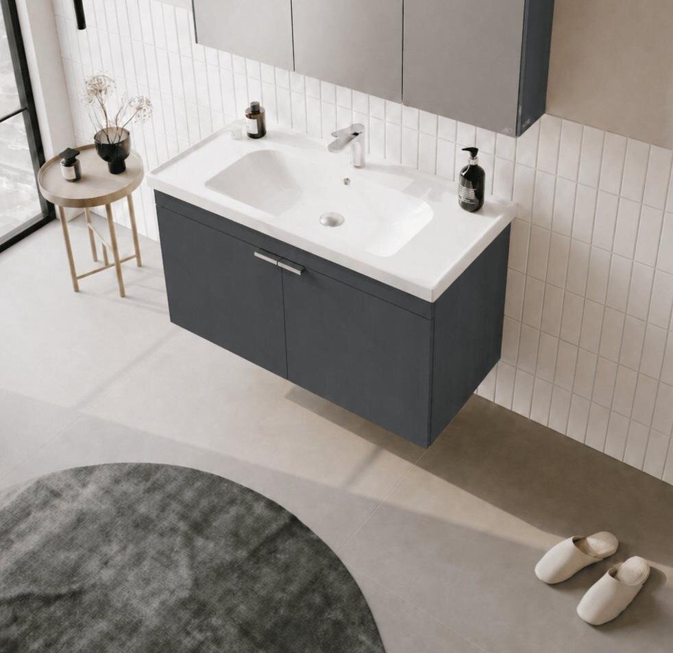 Orka Desna 100 cm, Mat Antrasit Banyo Dolabı Alt Modül Ve Lavabo, 5008732 - 4