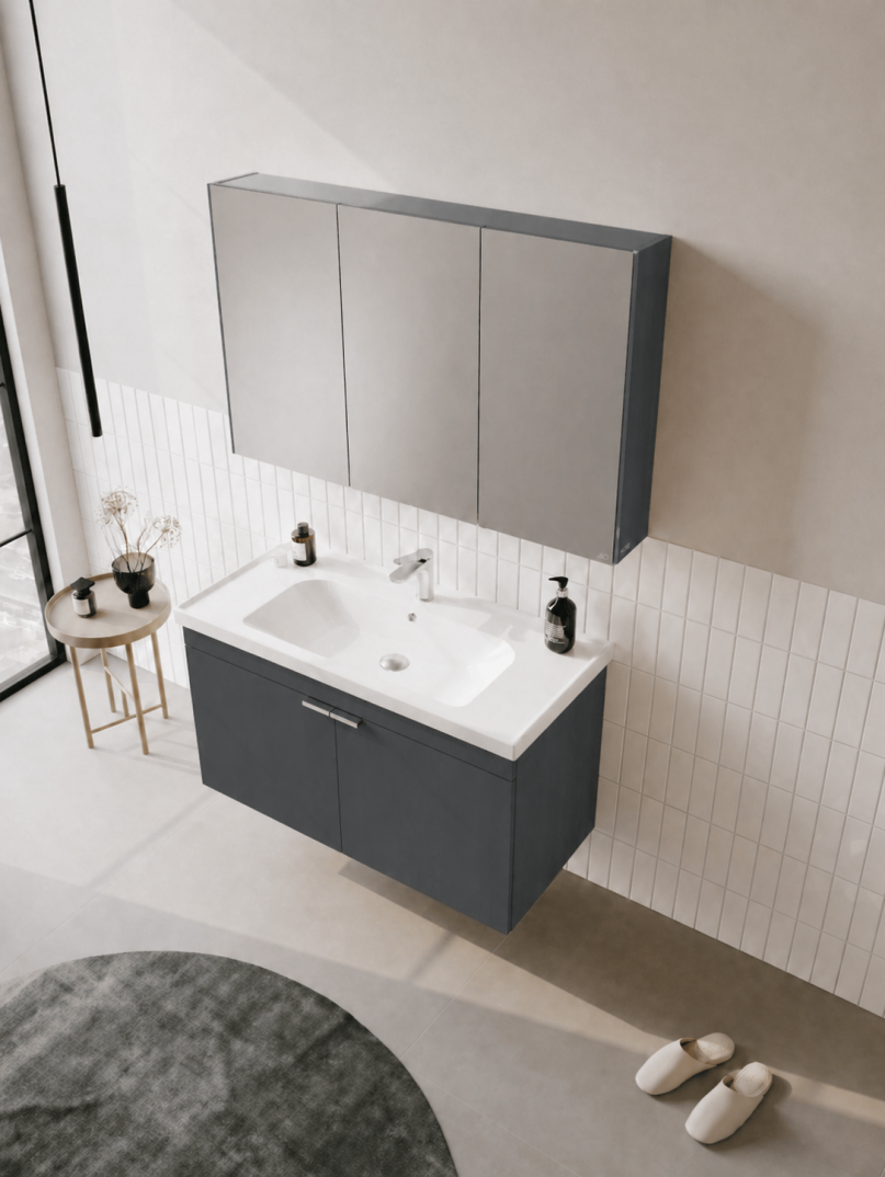 Orka Desna 100 cm, Mat Antrasit, Banyo Dolabı Takımı, (Dolaplı Ayna), 5008733 - 4