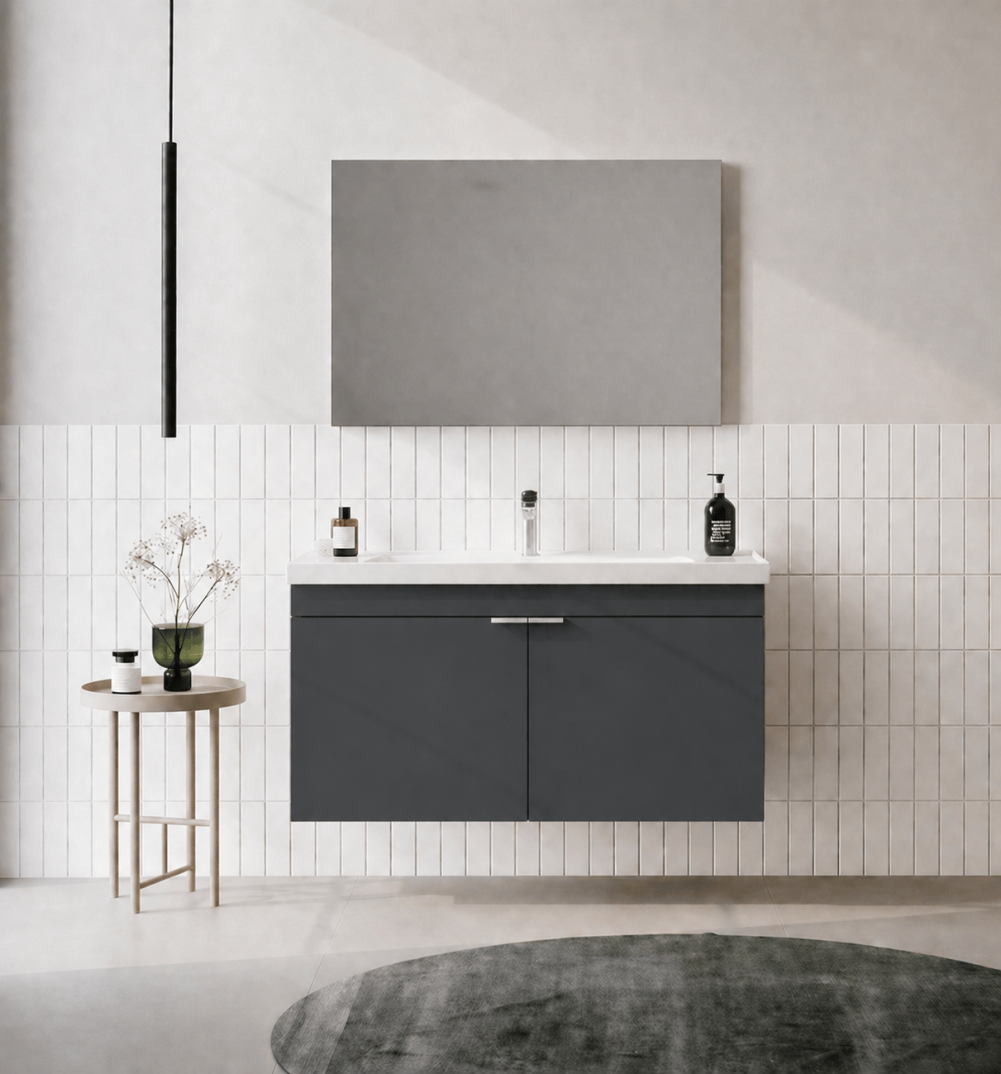 Orka Desna 100 cm, Mat Antrasit, Banyo Dolabı Takımı, (Düz Ayna), 5008745 - 1