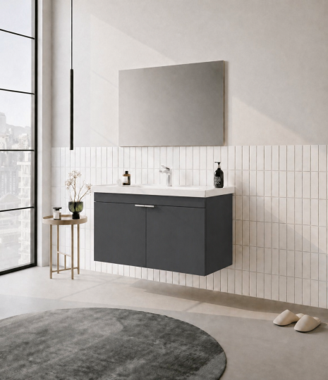 Orka Desna 100 cm, Mat Antrasit, Banyo Dolabı Takımı, (Düz Ayna), 5008745 - 3