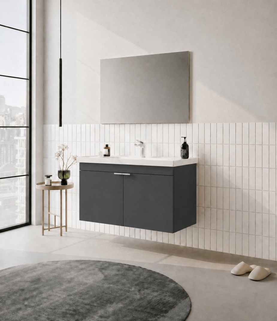 Orka Desna 100 cm, Mat Antrasit, Banyo Dolabı Takımı, (Düz Ayna), 5008745 - 3