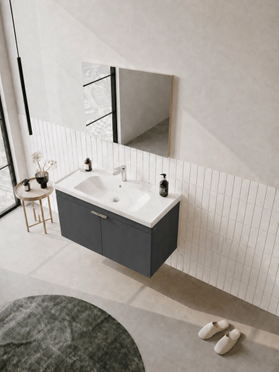 Orka Desna 100 cm, Mat Antrasit, Banyo Dolabı Takımı, (Düz Ayna), 5008745 - 4