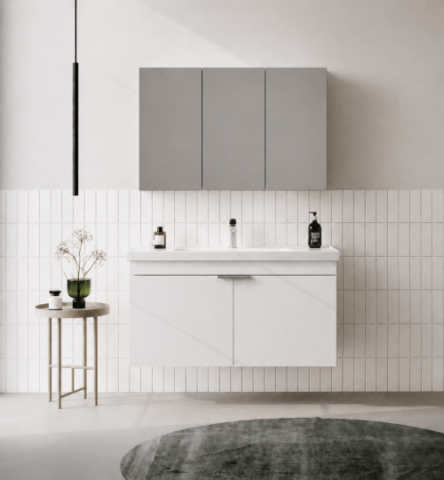 Orka Desna 100 cm, Mat Beyaz, Banyo Dolabı Takımı, (Dolaplı Ayna), 5008731 