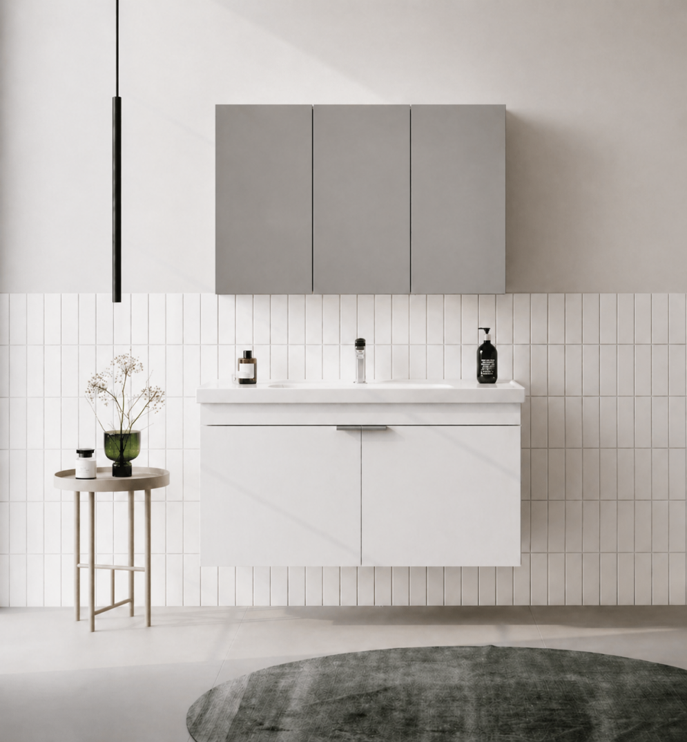 Orka Desna 100 cm, Mat Beyaz, Banyo Dolabı Takımı, (Dolaplı Ayna), 5008731 - 1