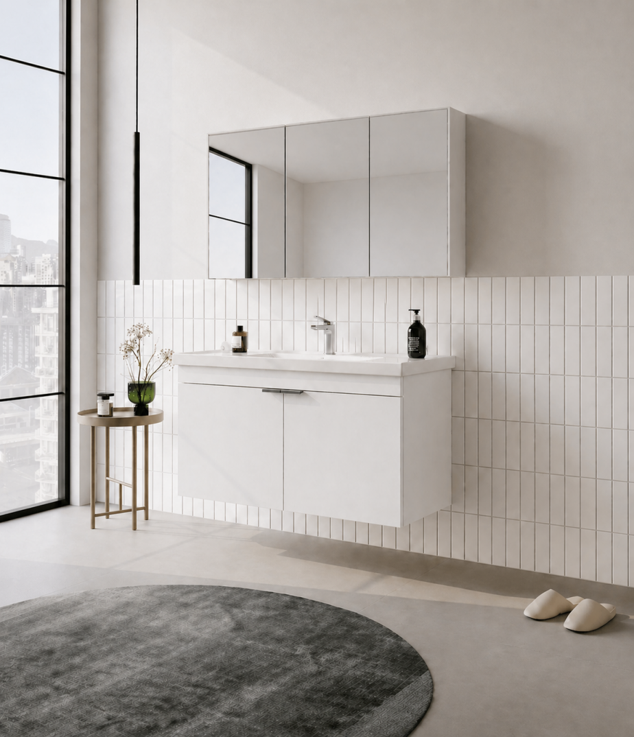 Orka Desna 100 cm, Mat Beyaz, Banyo Dolabı Takımı, (Dolaplı Ayna), 5008731 - 3
