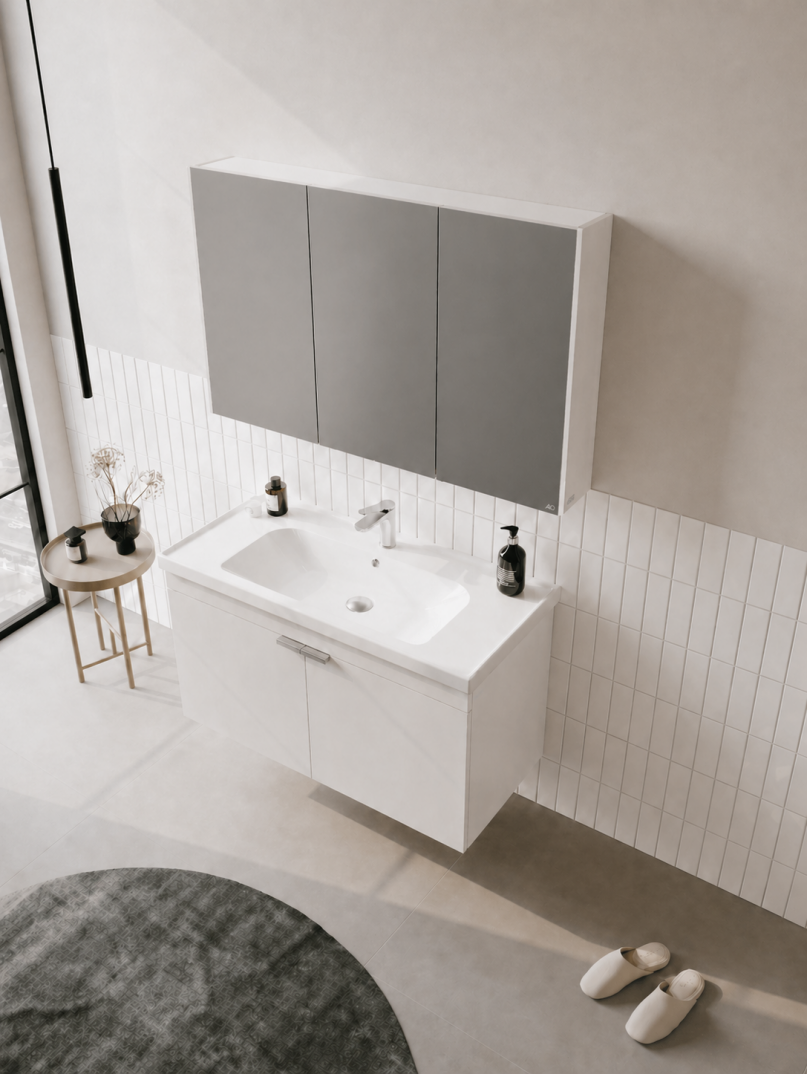 Orka Desna 100 cm, Mat Beyaz, Banyo Dolabı Takımı, (Dolaplı Ayna), 5008731 - 4
