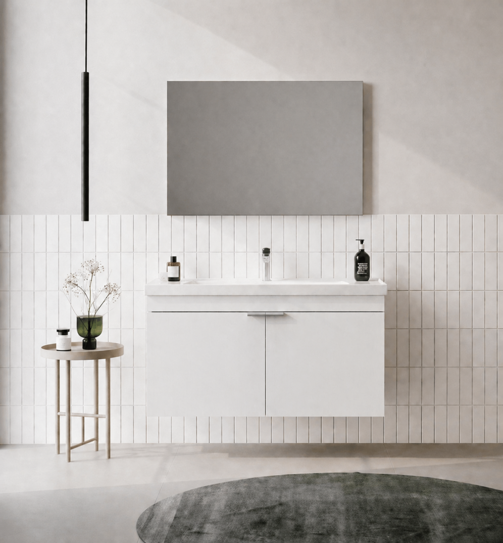 Orka Desna 100 cm, Mat Beyaz, Banyo Dolabı Takımı, (Düz Ayna), 5008744 - 1