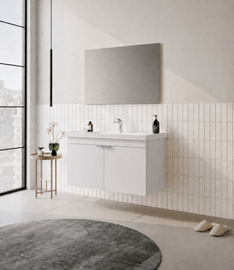 Orka Desna 100 cm, Mat Beyaz, Banyo Dolabı Takımı, (Düz Ayna), 5008744 - 3
