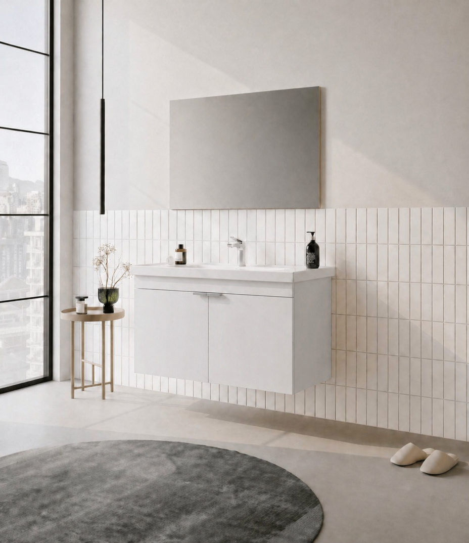 Orka Desna 100 cm, Mat Beyaz, Banyo Dolabı Takımı, (Düz Ayna), 5008744 - 3