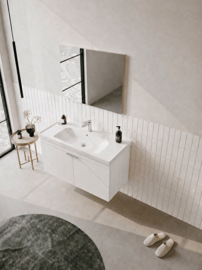 Orka Desna 100 cm, Mat Beyaz, Banyo Dolabı Takımı, (Düz Ayna), 5008744 - 4