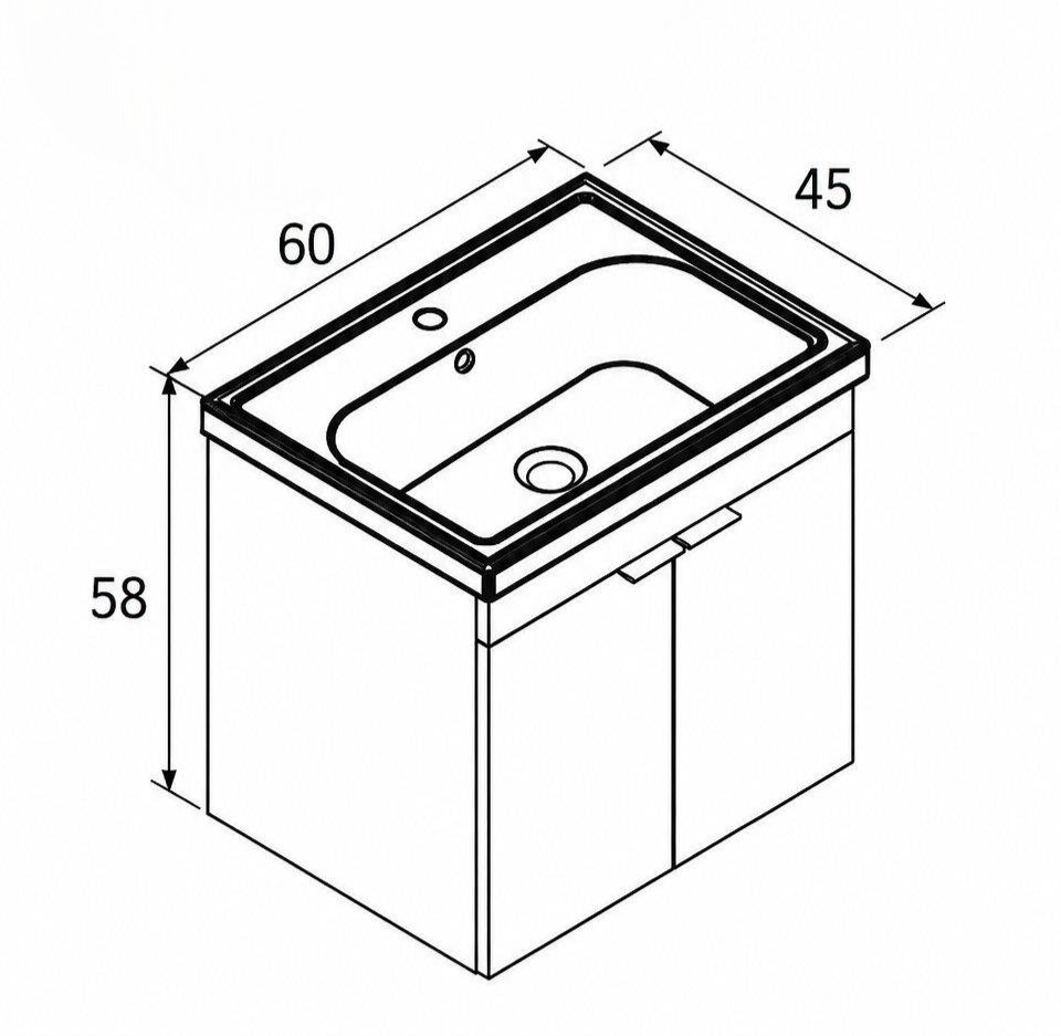 Orka Desna 60 cm, Mat Antrasit, Banyo Dolabı Alt Modül Ve Lavabo, 5007928 - 6