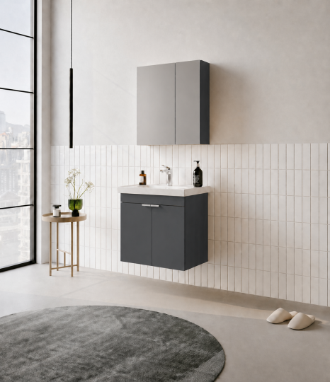 Orka Desna 60 cm, Mat Antrasit, Banyo Dolabı Takımı, (Dolaplı Ayna), 5007930 - 3