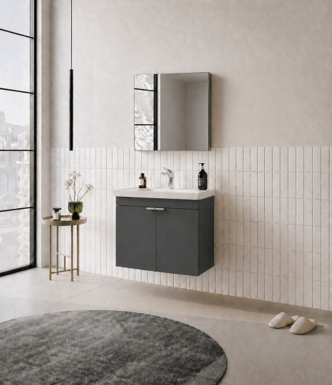 Orka Desna 60 cm, Mat Antrasit, Banyo Dolabı Takımı, (Düz Ayna), 5008540 - 3