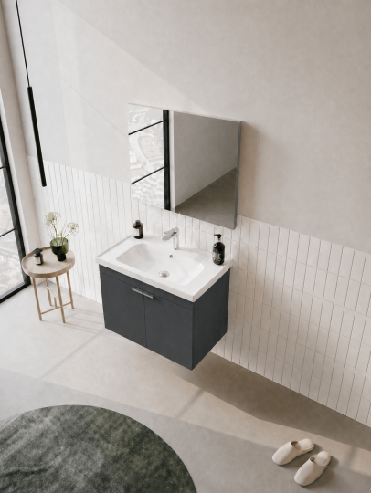Orka Desna 60 cm, Mat Antrasit, Banyo Dolabı Takımı, (Düz Ayna), 5008540 - 4