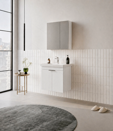 Orka Desna 60 cm, Mat Beyaz, Banyo Dolabı Takımı, (Dolaplı Ayna), 5007921 - 3