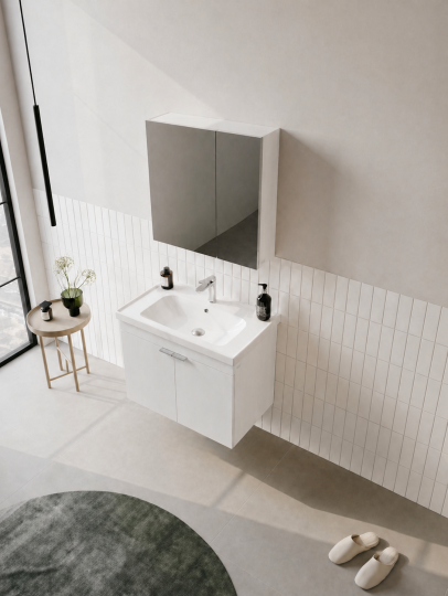 Orka Desna 60 cm, Mat Beyaz, Banyo Dolabı Takımı, (Dolaplı Ayna), 5007921 - 4
