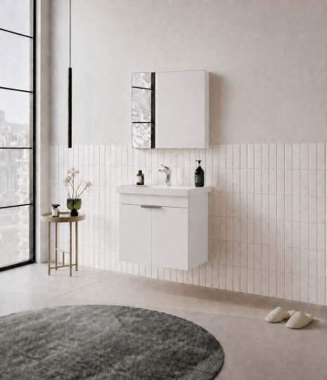 Orka Desna 60 cm, Mat Beyaz, Banyo Dolabı Takımı, (Düz Ayna), 5008543 - 3