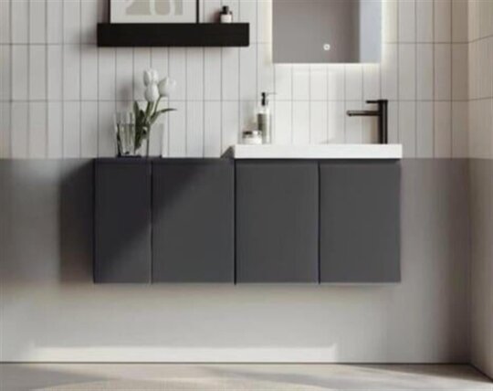 Orka Ferla 110 cm Antrasit Banyo Dolabı Alt Modül ve Lavabo - 2