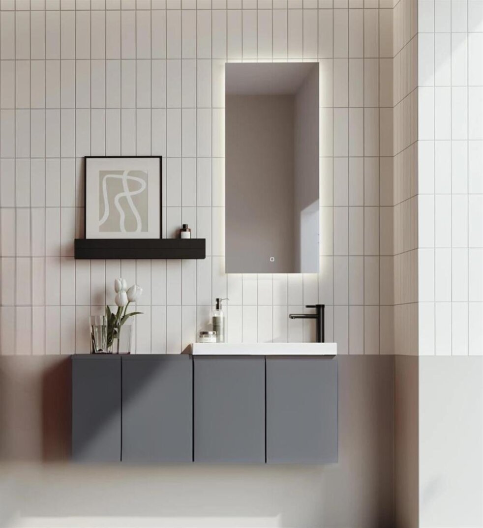 Orka Ferla 110 cm Mat Gri Banyo Dolabı Takımı - 1