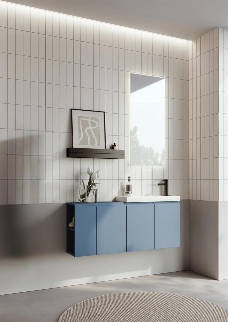 Orka Ferla 110 cm Mat Mavi Banyo Dolabı Takımı - 3