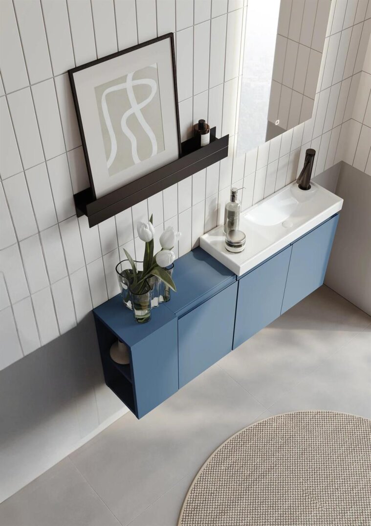 Orka Ferla 110 cm Mavi Banyo Dolabı Alt Modül ve Lavabo - 3