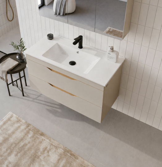 Orka Lena 100 cm Çöl Beji Banyo Dolabı Alt Modül Ve Lavabo (Çekmeceli), 5008054 - 4