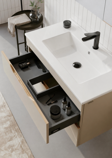 Orka Lena 100 cm Çöl Beji Banyo Dolabı Alt Modül Ve Lavabo (Çekmeceli), 5008054 - 5