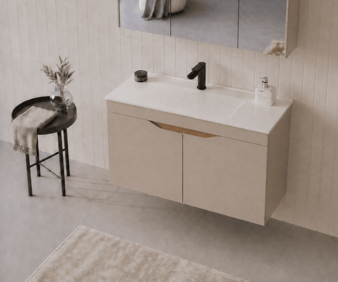 Orka Lena 100 cm Çöl Beji Banyo Dolabı Alt Modül Ve Lavabo (Kapaklı), 5008004 - 4