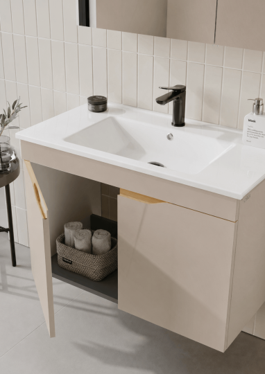 Orka Lena 100 cm Çöl Beji Banyo Dolabı Alt Modül Ve Lavabo (Kapaklı), 5008004 - 5