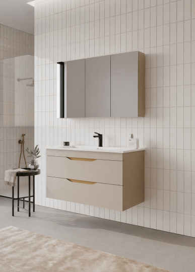 Orka Lena 100 cm Çöl Beji Banyo Dolabı Takımı (Çekmeceli ,Dolaplı Ayna), 5008053 - 3