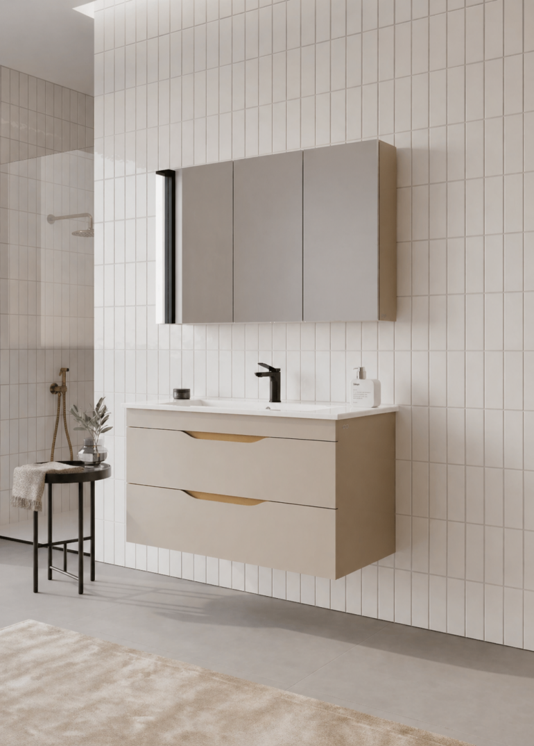Orka Lena 100 cm Çöl Beji Banyo Dolabı Takımı (Çekmeceli ,Dolaplı Ayna), 5008053 - 3