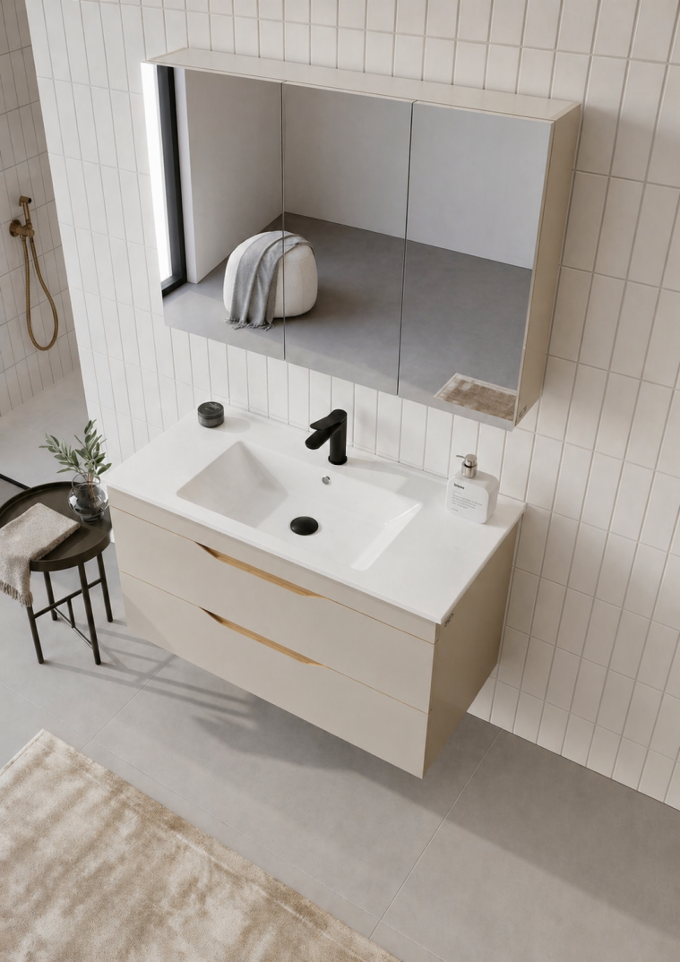 Orka Lena 100 cm Çöl Beji Banyo Dolabı Takımı (Çekmeceli ,Dolaplı Ayna), 5008053 - 4