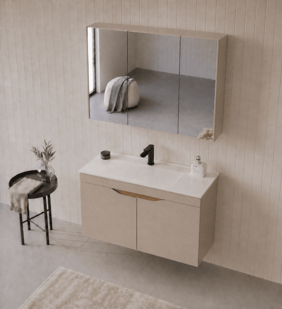 Orka Lena 100 cm Çöl Beji Banyo Dolabı Takımı (Kapaklı ,Dolaplı Ayna), 5008006 - 4