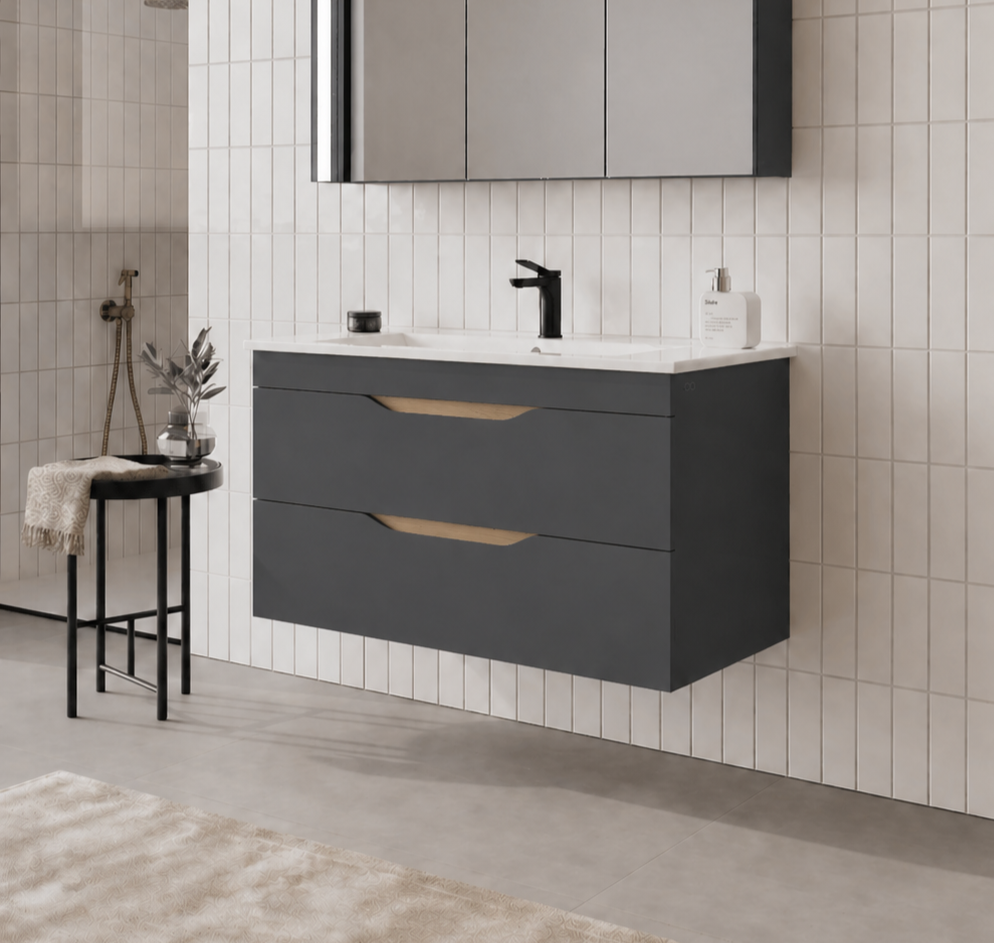Orka Lena 100 cm Mat Antrasit Banyo Dolabı Alt Modül Ve Lavabo (Çekmeceli), 5008041 - 3