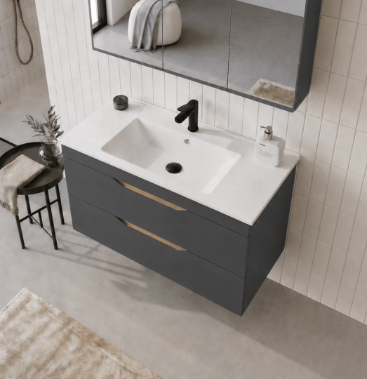 Orka Lena 100 cm Mat Antrasit Banyo Dolabı Alt Modül Ve Lavabo (Çekmeceli), 5008041 - 4