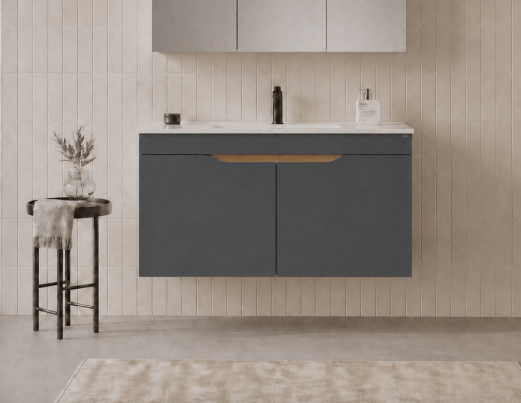 Orka Lena 100 cm Mat Antrasit Banyo Dolabı Alt Modül Ve Lavabo (Kapaklı), 5008026 - 1