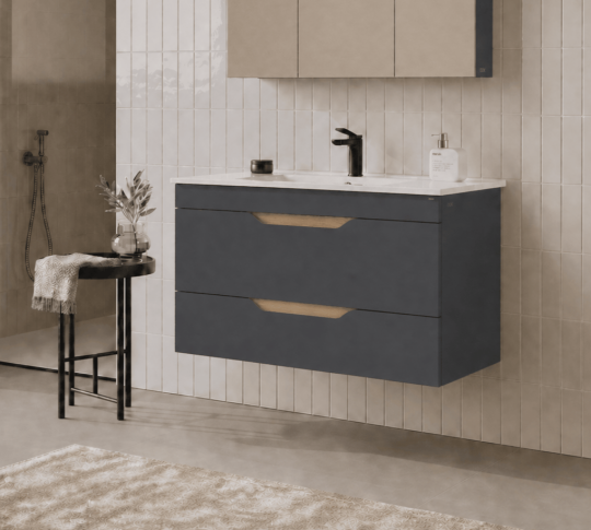 Orka Lena 100 cm Mat Antrasit Banyo Dolabı Alt Modül Ve Lavabo (Kapaklı), 5008026 - 3