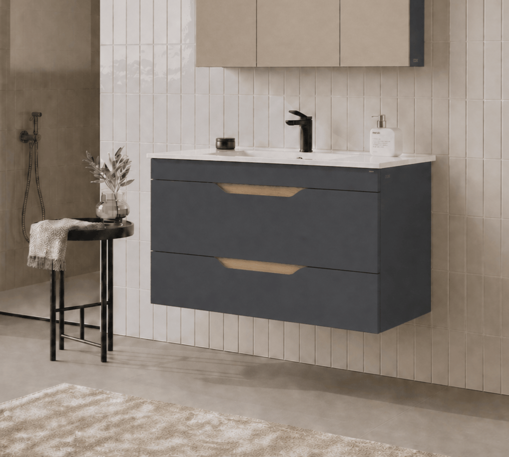 Orka Lena 100 cm Mat Antrasit Banyo Dolabı Alt Modül Ve Lavabo (Kapaklı), 5008026 - 3