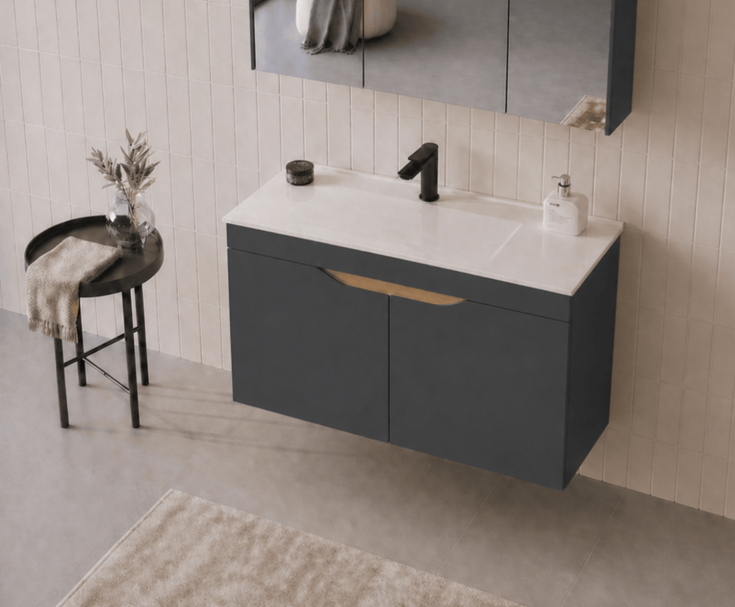 Orka Lena 100 cm Mat Antrasit Banyo Dolabı Alt Modül Ve Lavabo (Kapaklı), 5008026 - 4