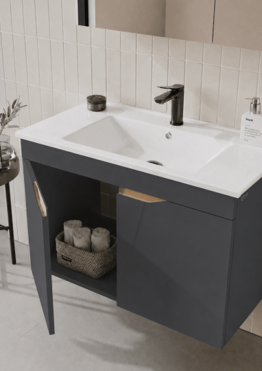 Orka Lena 100 cm Mat Antrasit Banyo Dolabı Alt Modül Ve Lavabo (Kapaklı), 5008026 - 5