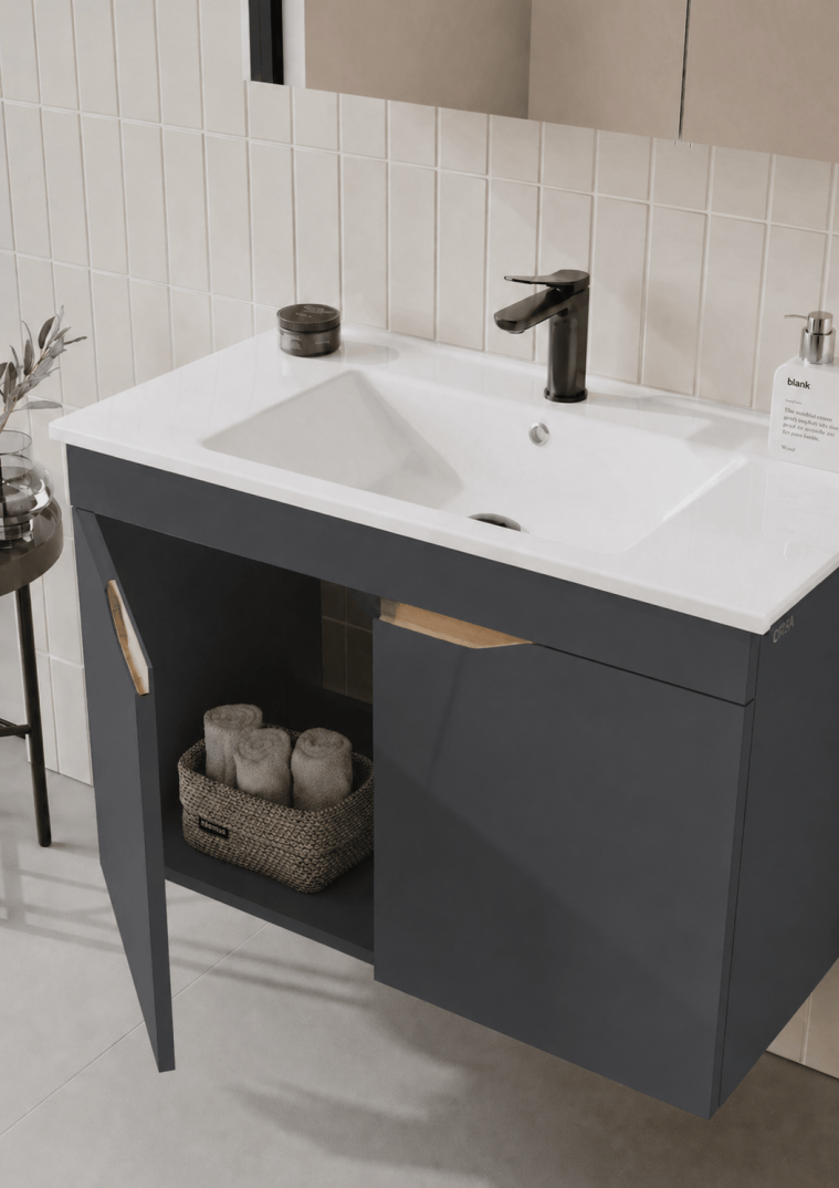 Orka Lena 100 cm Mat Antrasit Banyo Dolabı Alt Modül Ve Lavabo (Kapaklı), 5008026 - 5