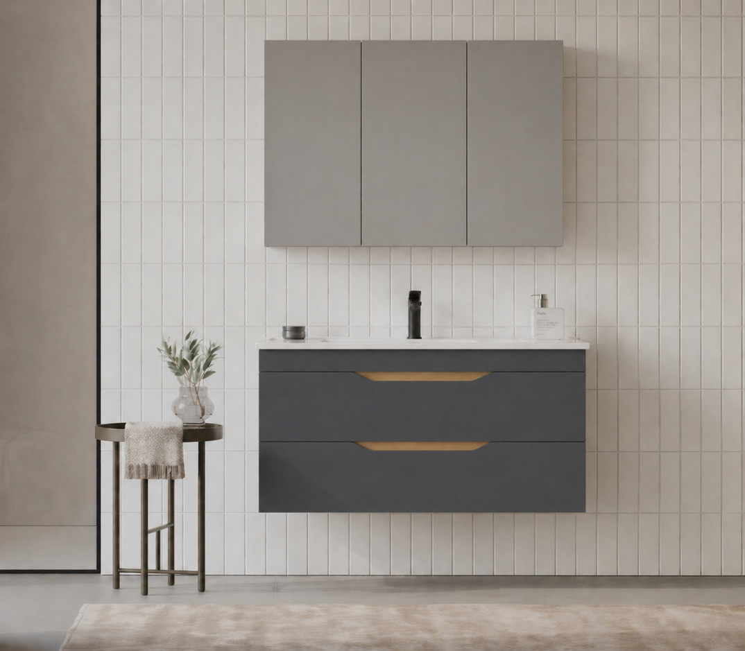 Orka Lena 100 cm Mat Antrasit Banyo Dolabı Takımı (Çekmeceli ,Dolaplı Ayna), 5008040 - 2