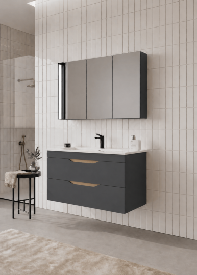 Orka Lena 100 cm Mat Antrasit Banyo Dolabı Takımı (Çekmeceli ,Dolaplı Ayna), 5008040 - 3