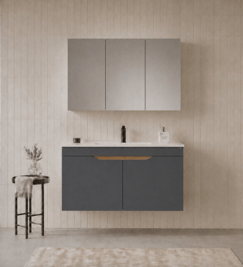 Orka Lena 100 cm Mat Antrasit Banyo Dolabı Takımı (Kapaklı ,Dolaplı Ayna), 5008028 - 2