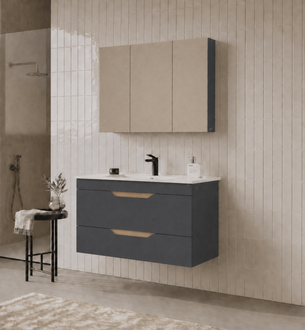 Orka Lena 100 cm Mat Antrasit Banyo Dolabı Takımı (Kapaklı ,Dolaplı Ayna), 5008028 - 3