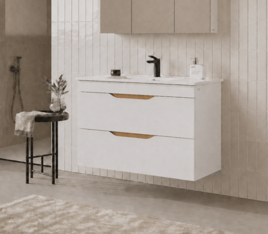 Orka Lena 100 cm Mat Beyaz Banyo Dolabı Alt Modül Ve Lavabo (Kapaklı), 5008799 - 3