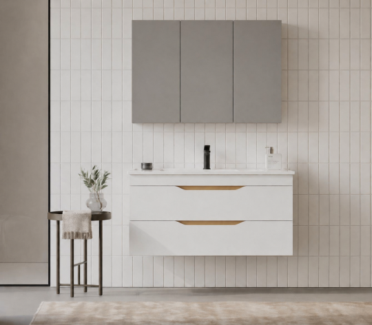 Orka Lena 100 cm Mat Beyaz Banyo Dolabı Takımı (Çekmeceli ,Dolaplı Ayna), 5008795 