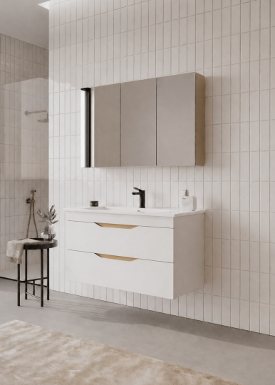Orka Lena 100 cm Mat Beyaz Banyo Dolabı Takımı (Çekmeceli ,Dolaplı Ayna), 5008795 - 3